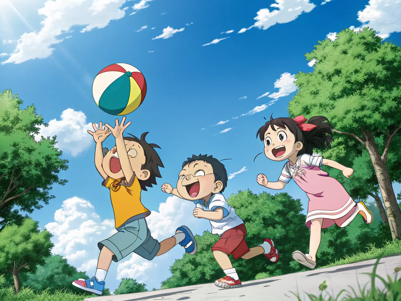 A vibrant image of children playing soccer in a local park, showcasing the youth soccer program offered by ENTENTE SPORTIVE DE SEVRE (ESS). The image should convey energy, teamwork, and fun.