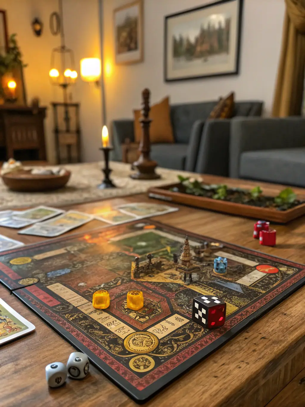 Display of various role-playing game books, dice, and gaming accessories on shelves, representing MDC's curated selection of resources for enthusiasts.