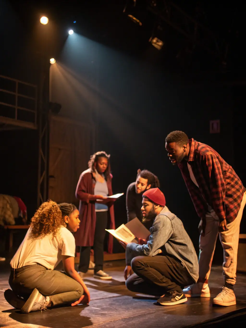 A group of actors rehearsing on stage with costumes and stage props, illustrating MDC's commitment to nurturing local talent through theatrical activities.